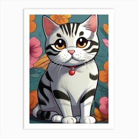 American Short Hair Cat With Flowers Cat Lover Art Print