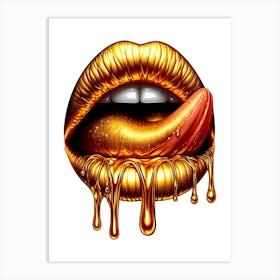 Gold Dripping Lips Art Print