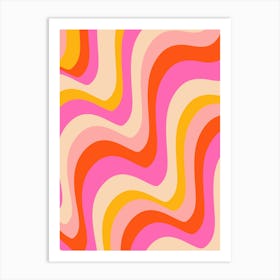 Retro Bright Pink Red and Yellow Wavy Curvy Lines Art Print