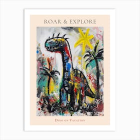 Dinosaur With Palm Trees Graffiti Inspired 1 Poster Art Print