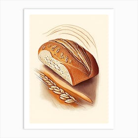 Spelt Sourdough Bread Bakery Product Retro Drawing 1 Art Print