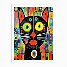 Surprised Cat 2 - Art Brut Cat With Wide Eyes Art Print