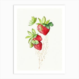 Everbearing Strawberries, Plant, Minimalist Watercolour Art Print
