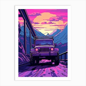 Jeep On The Road At Sunset Art Print