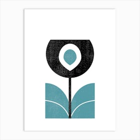 Minimalist Nordic Flower 1 - Blue Black Art Print