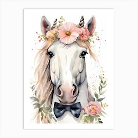Baby Unicorn Flower Crown Bowties Woodland Animal Nursery Decor (8) Art Print