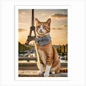 Whiskers on Tour: A Cat’s Selfie Collection Cat In Paris Eiffel Tower Art Print