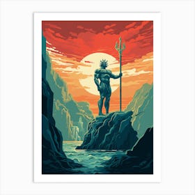  A Retro Poster Of Poseidon Holding A Trident 19 Art Print