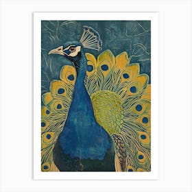 Blue Mustard Peacock Profile Portrait 1 Art Print