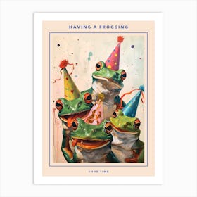 Frogs In Party Hats Painting Style 3 Poster Art Print