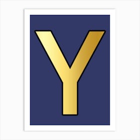 Letter Y Gold Alphabet Deep Blue Art Print