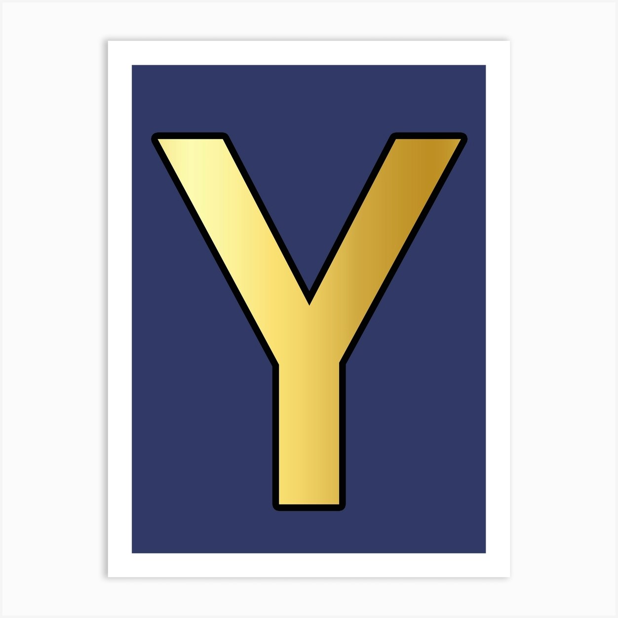 letter y gold alphabet deep blue art print by mambo fy
