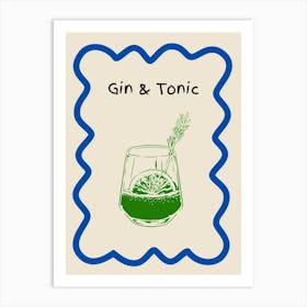 Gin & Tonic Doodle Poster Blue & Green Art Print