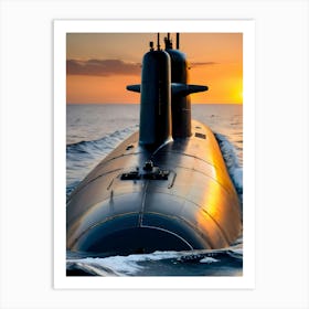 Submarine At Sunset-Reimagined 5 Art Print