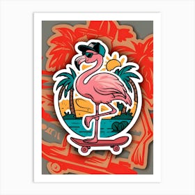 Flamingo On A Skateboard 1 Art Print