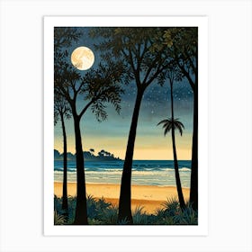 William Morris Full Moon At The Beach 1 Art Print