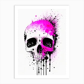 Skull With Watercolor Or Splatter Effects Pink 2 Doodle Art Print