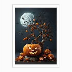 Halloween Tree With Pumpkins 1 Art Print