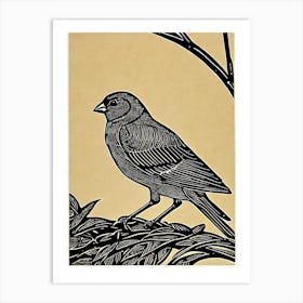 Finch Linocut Bird Art Print