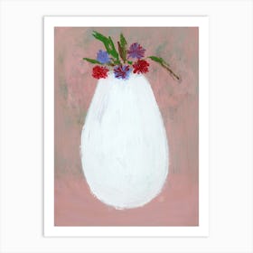 Tiny Flowers In A Big Vase - still life white pink floral vertical painting Anton Maliar Art Print