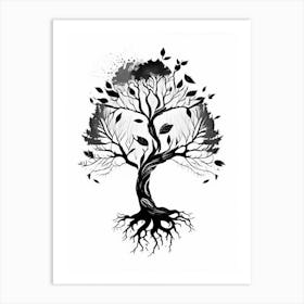 Family Tree Symbol 1 Black And White Painting Art Print