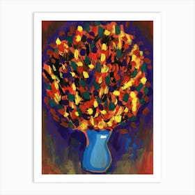 bouquet painting floral flowers blue orange purple yellow expressive energy force colors abstract kitchen art hotel office Art Print