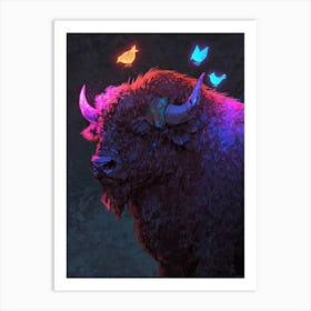 Bison With Birds Art Print