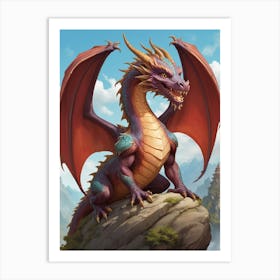 Fantasy Dragon on Mountain Art Print