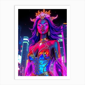 Vivid Neon Woman Portrait Art Print