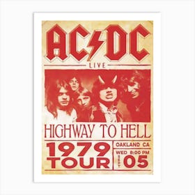 Rare Acdc 1979 Concert Poster Highway To Hell Tour Oakland Ca Art Print