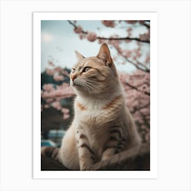 Cat In Cherry Blossoms 9 Art Print