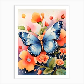 Butterfly on Flowers Painting Art Print