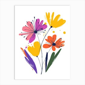 Flowers On White Background 1 Art Print