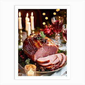 An Entregouted View Of A Glazed Spiced Pork Ham Festooned With A Crown Of Cloves Set On A Lavish C (1) 1 Art Print