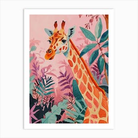 Cute Giraffe In The Leaves Watercolour Style Illustration 7 Art Print