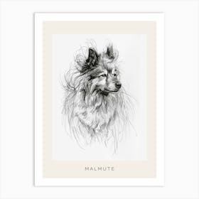 Malmute Furry Dog Line Sketch 2 Poster Art Print