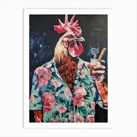 Animal Party: Crumpled Cute Critters with Cocktails and Cigars Rooster Art Print