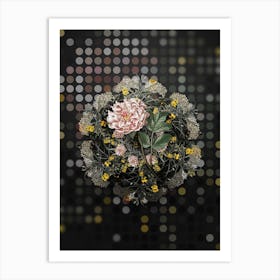 Vintage Tree Peony Flower Wreath on Dot Bokeh Pattern n.0643 Art Print