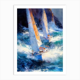 Sailboats In Rough Seas sport Art Print