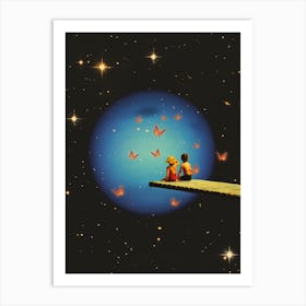Two Children Looking At The Stars Art Print