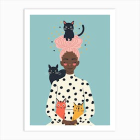 Cat Lady With Cats Art Print