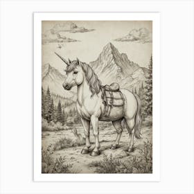 Unicorn In The Mountains Art Print