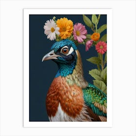 Pheasant With Flowers 1 Art Print