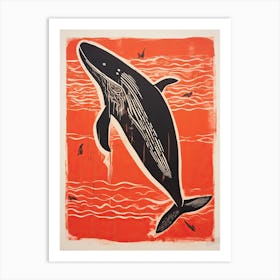 Whale, Woodblock Animal Drawing 4 Art Print