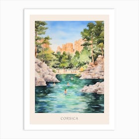 Swimming In Corsica France 4 Watercolour Poster Art Print