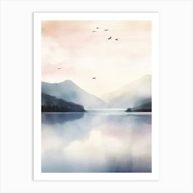 Watercolour Landscape, Blue Nordic Nature Lake 3 Art Print