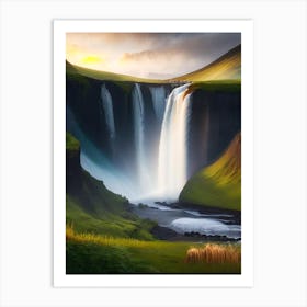 Skógafoss Waterfall, Iceland Realistic Photograph (2) Art Print