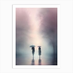 Couple Walking In The Mist Art Print