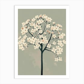 Dogwood Tree Minimal Japandi Illustration 4 Art Print