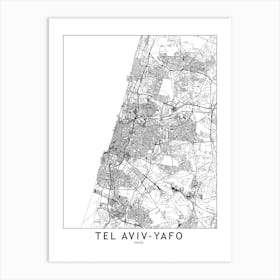 Tel Aviv Yafo White Map Art Print